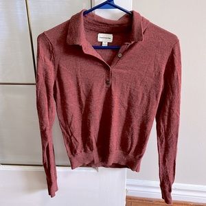 Frank and Oak 100% Merino Wool Johnny collar top in dusky pink. Medium